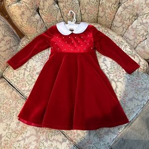 New Girl's Sophie Rose Red Velvet Holiday Dress - Pearls on Bodice  - Sz 3T